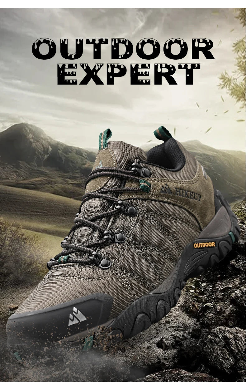 HIKEUP Non-slip Men Hiking Shoes Breathable Outdoor Wear Resistant Splashproof Climbing Men Sneaker Tourism Mountain Shoes