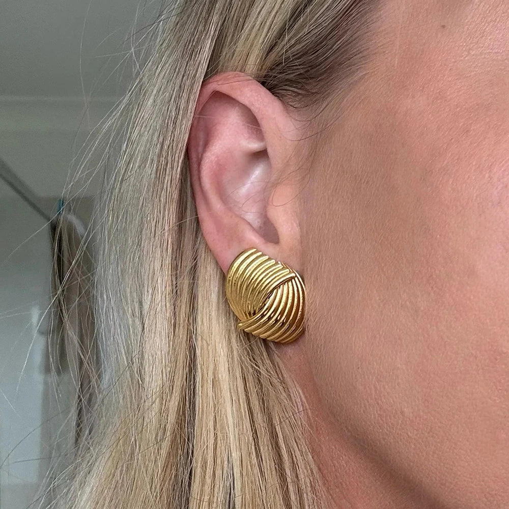 Fashion Glossy Three-Layer Textured Intersecting Knot Earrings for Women Gold Color Stainless Steel Earring Vintage Jewelry Gift