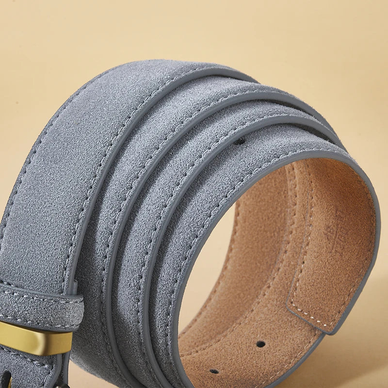 Luxury Suede Cowhide Leather Belt for Women, Vintage Style with Gold Buckle, 3.5cm Wide Waistband for Dresses & Jeans