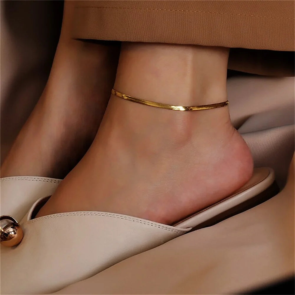 Cazador Trendy Snake Chain Ankle Bracelet for Women Foot Anklets 21cm Stainless Steel Bracelet on the Leg Jewelry Gifts 2025