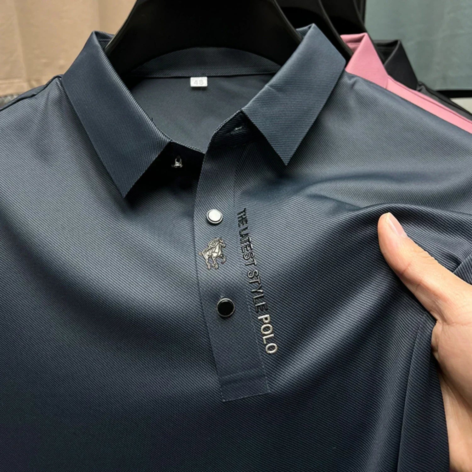 Ice Silk Embroidery Polo Shirt New Summer Lapel Elasticity T-shirt Korean Fashion Short Sleeve Business Casual Men Clothing