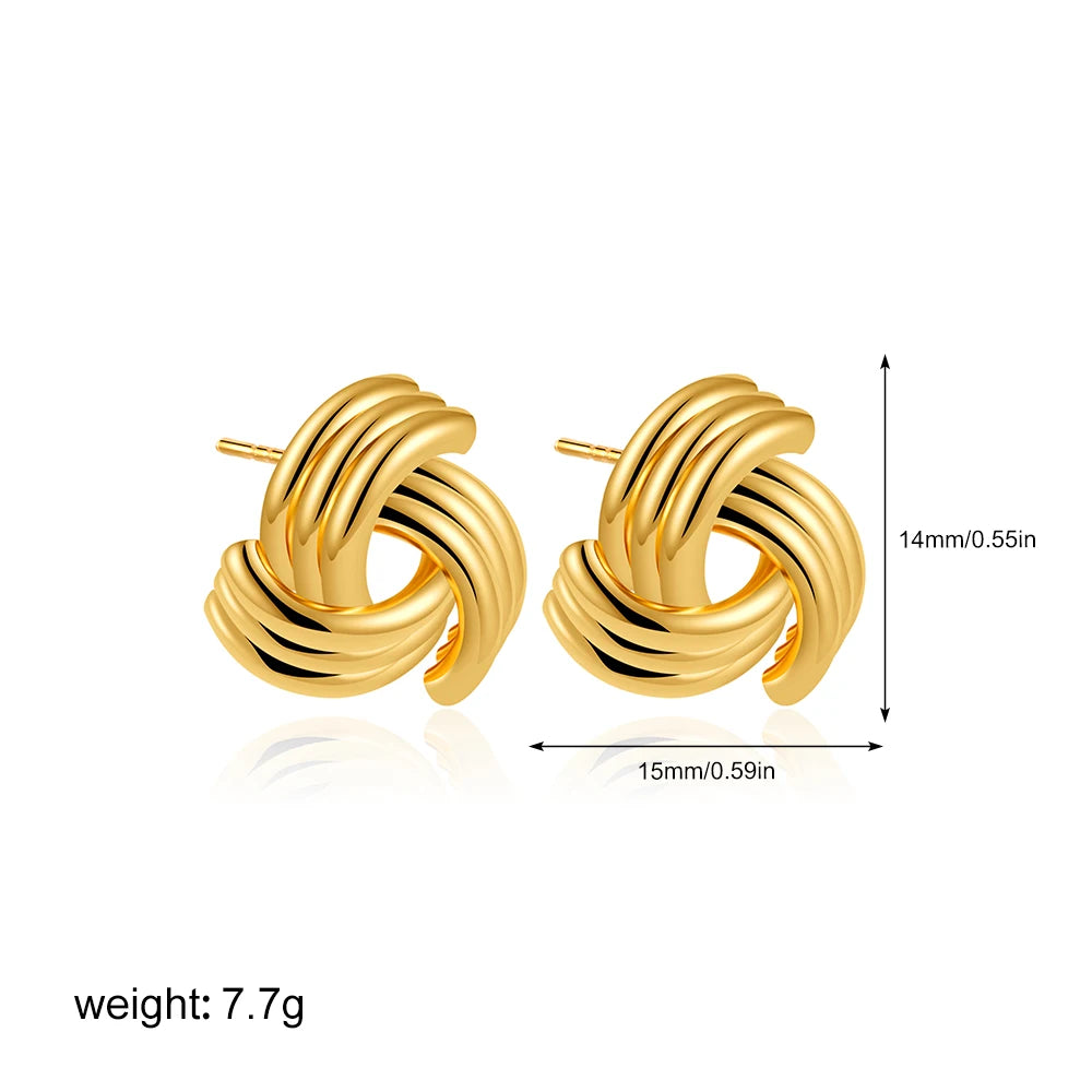 Fashion Glossy Three-Layer Textured Intersecting Knot Earrings for Women Gold Color Stainless Steel Earring Vintage Jewelry Gift