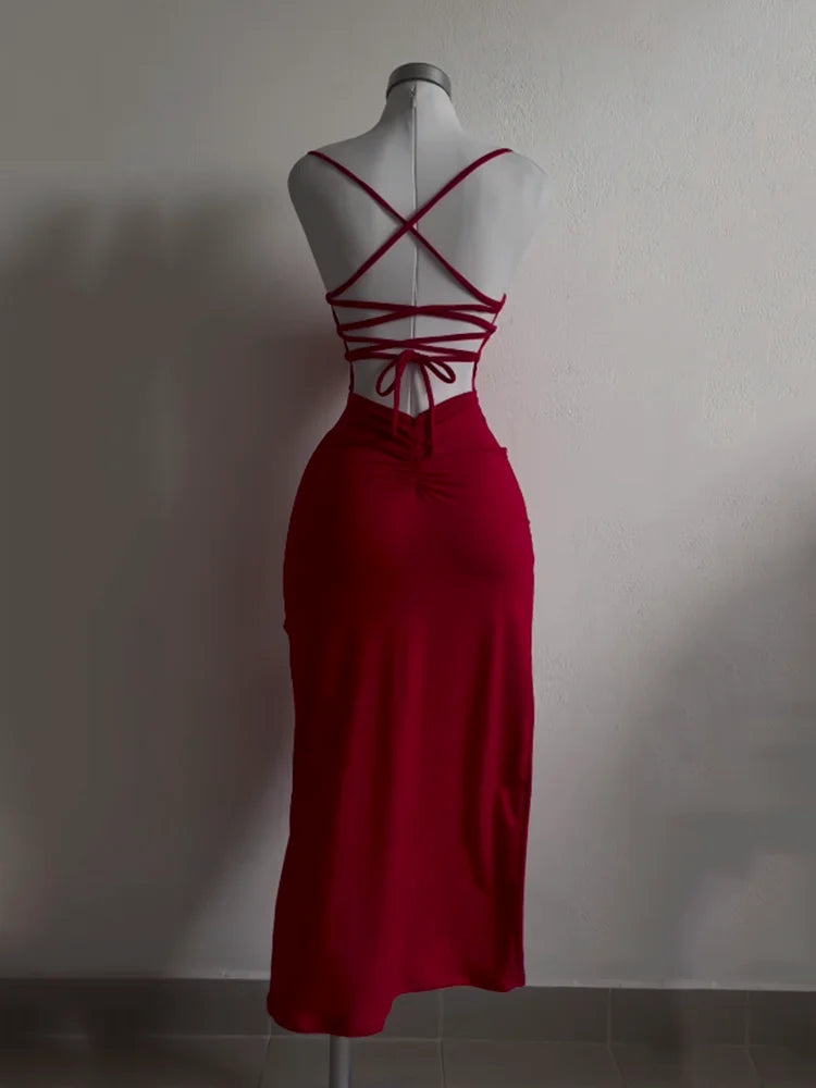 explosive new dress summer high sensibility halter strap Spice Girl bag hip dress