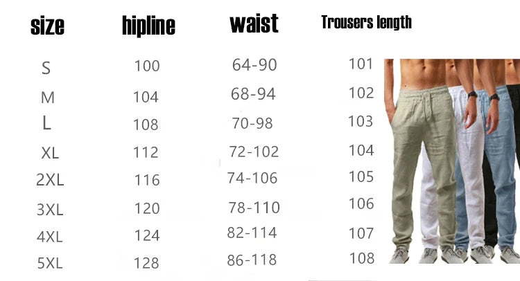 Men's Cotton Linen Pants Loose Cool Casual Long Pants Elastic Waist Long Pant Casual Large Size Streetwear Lightweight Trousers