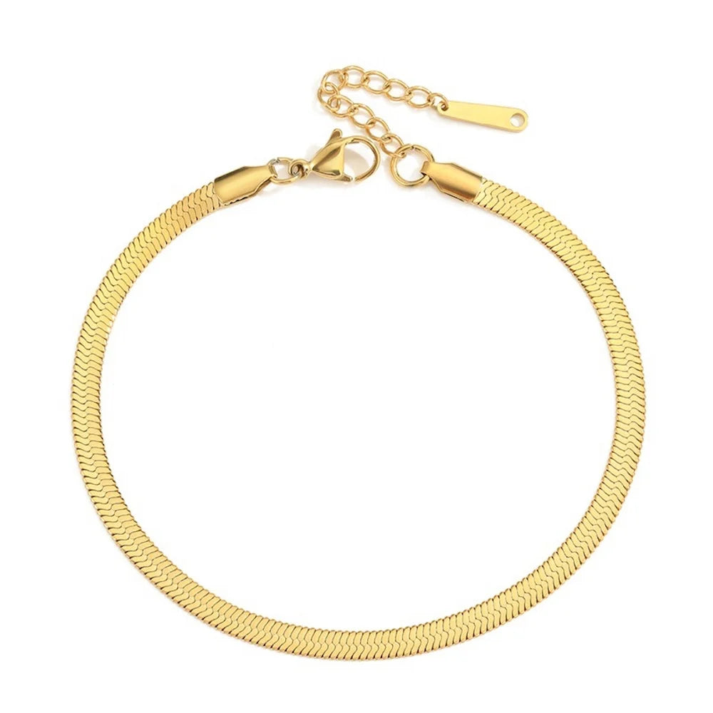 3mm Stainless Steel Snake Chain Anklet Simple Titanium Steel Women Anklet Fashion Trendy Jewelry Gift Summer Beach Accessories