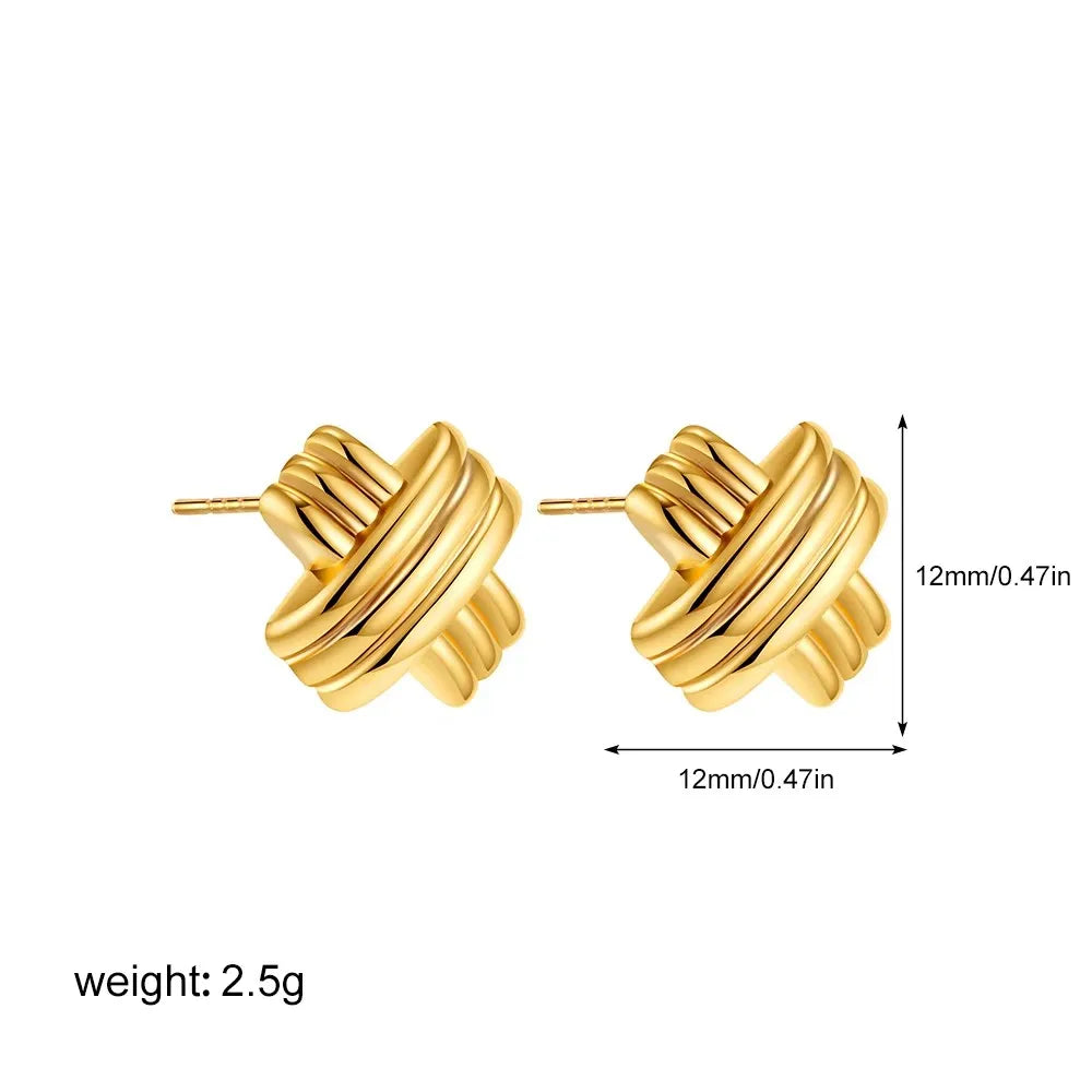 Fashion Glossy Three-Layer Textured Intersecting Knot Earrings for Women Gold Color Stainless Steel Earring Vintage Jewelry Gift