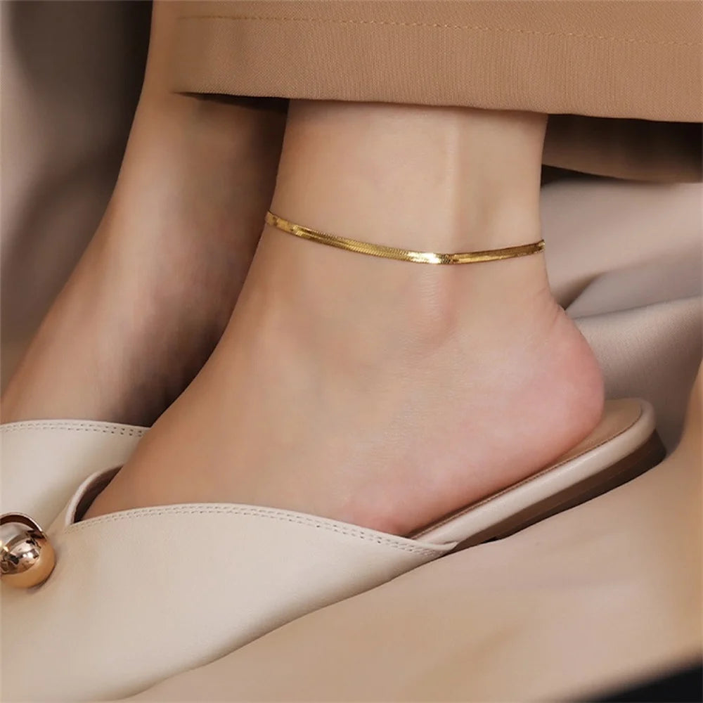 3mm Stainless Steel Snake Chain Anklet Simple Titanium Steel Women Anklet Fashion Trendy Jewelry Gift Summer Beach Accessories