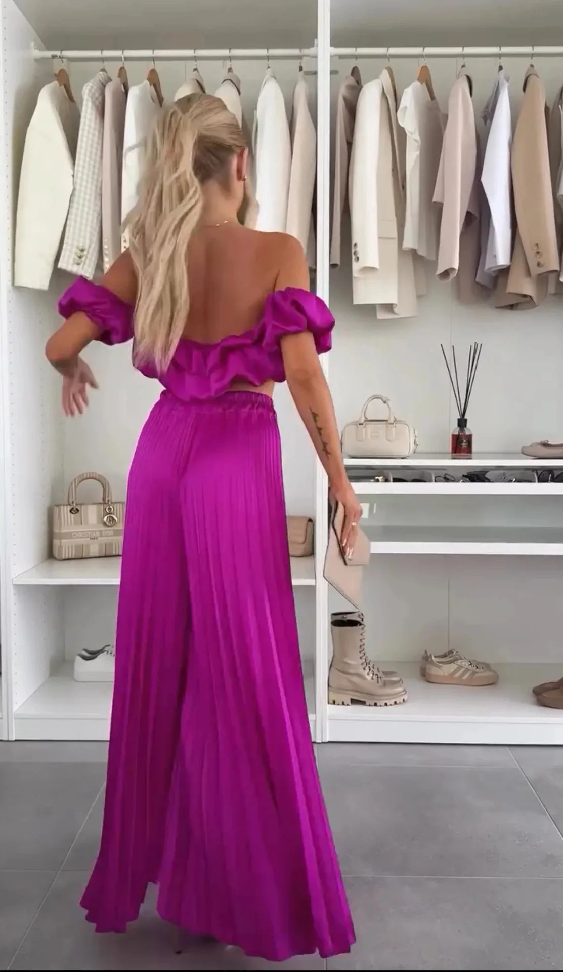2025 Summer Women Sexy 2 Piece Set Off-shoulder Sleeveless Boob Tube Top+Wide Leg Pants Set Fashion Party Casual Trousers Outfit