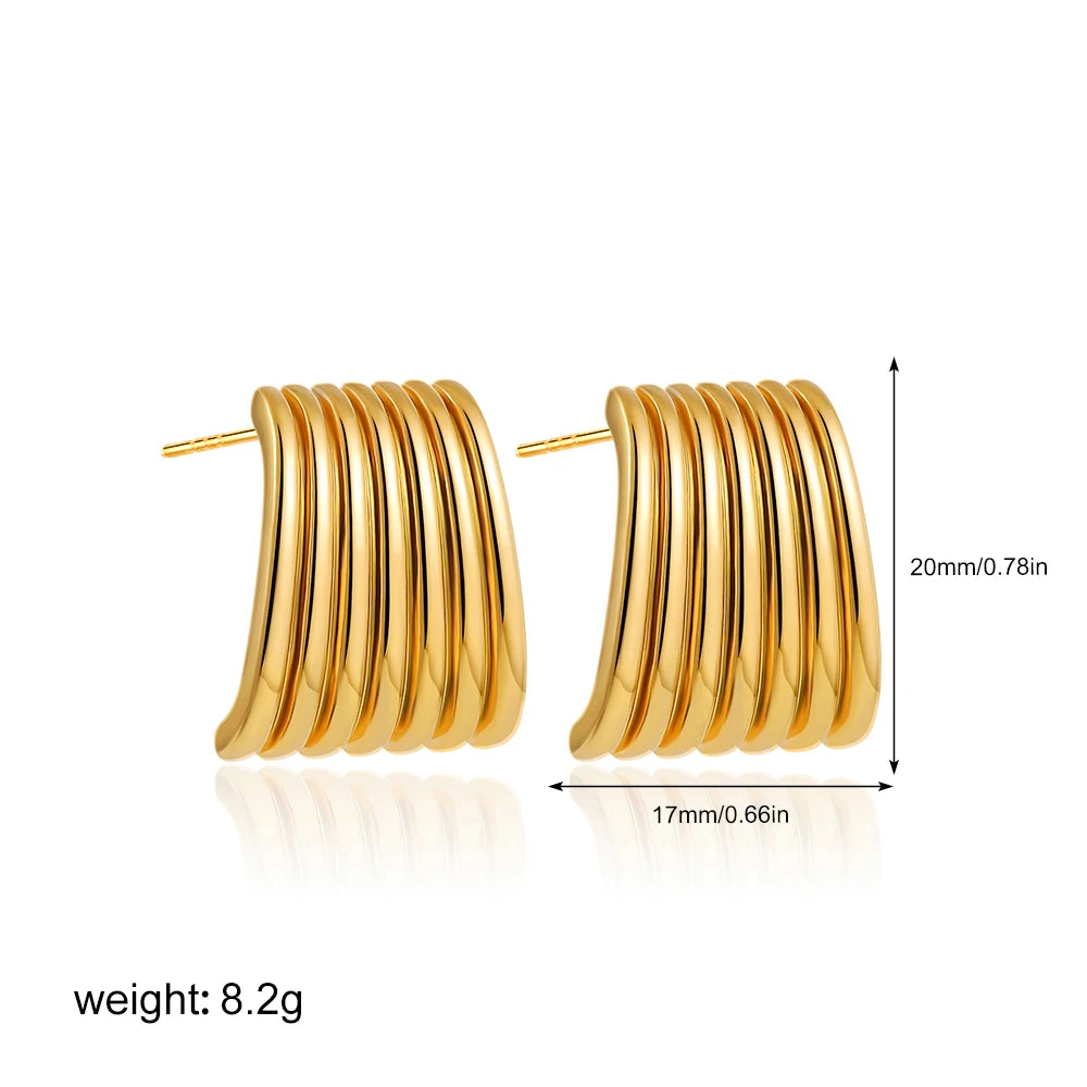 Fashion Glossy Three-Layer Textured Intersecting Knot Earrings for Women Gold Color Stainless Steel Earring Vintage Jewelry Gift